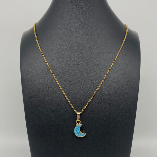 Blue Druzy Resin Moon Necklace